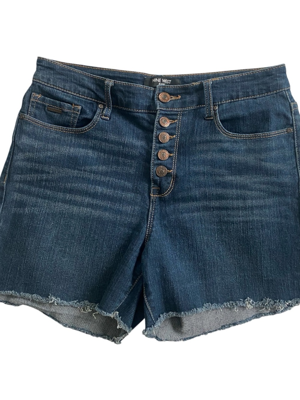Nine West Dark Blue High-Rise Button-Front Denim Shorts